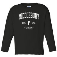 Middlebury Vermont Vt Vintage Athletic Black Sports Toddler Long Sleeve Shirt