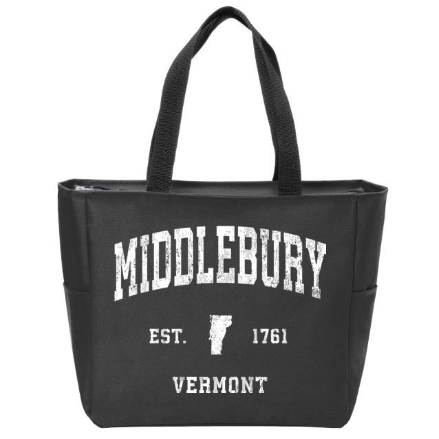 Middlebury Vermont Vt Vintage Athletic Black Sports Zip Tote Bag