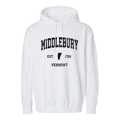 Middlebury Vermont Vt Vintage Athletic Black Sports Garment-Dyed Fleece Hoodie