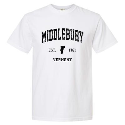 Middlebury Vermont Vt Vintage Athletic Black Sports Garment-Dyed Heavyweight T-Shirt