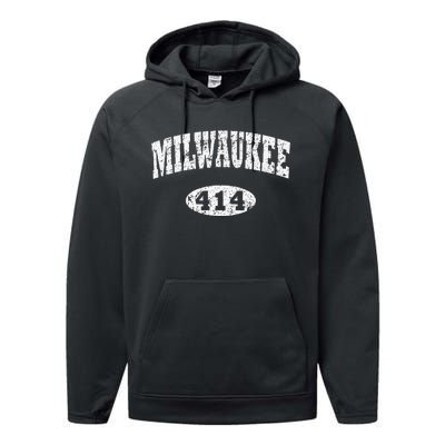 Milwaukee Vintage Wisconsin Area Code 414 Performance Fleece Hoodie