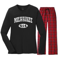 Milwaukee Vintage Wisconsin Area Code 414 Women's Long Sleeve Flannel Pajama Set 