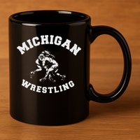 Michigan Wrestling 80s Distressed Retro Freestyle Wrestlers 11oz C Handle Ceramic Mug