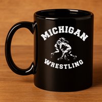 Michigan Wrestling 80s Distressed Retro Freestyle Wrestlers 11oz C Handle Ceramic Mug