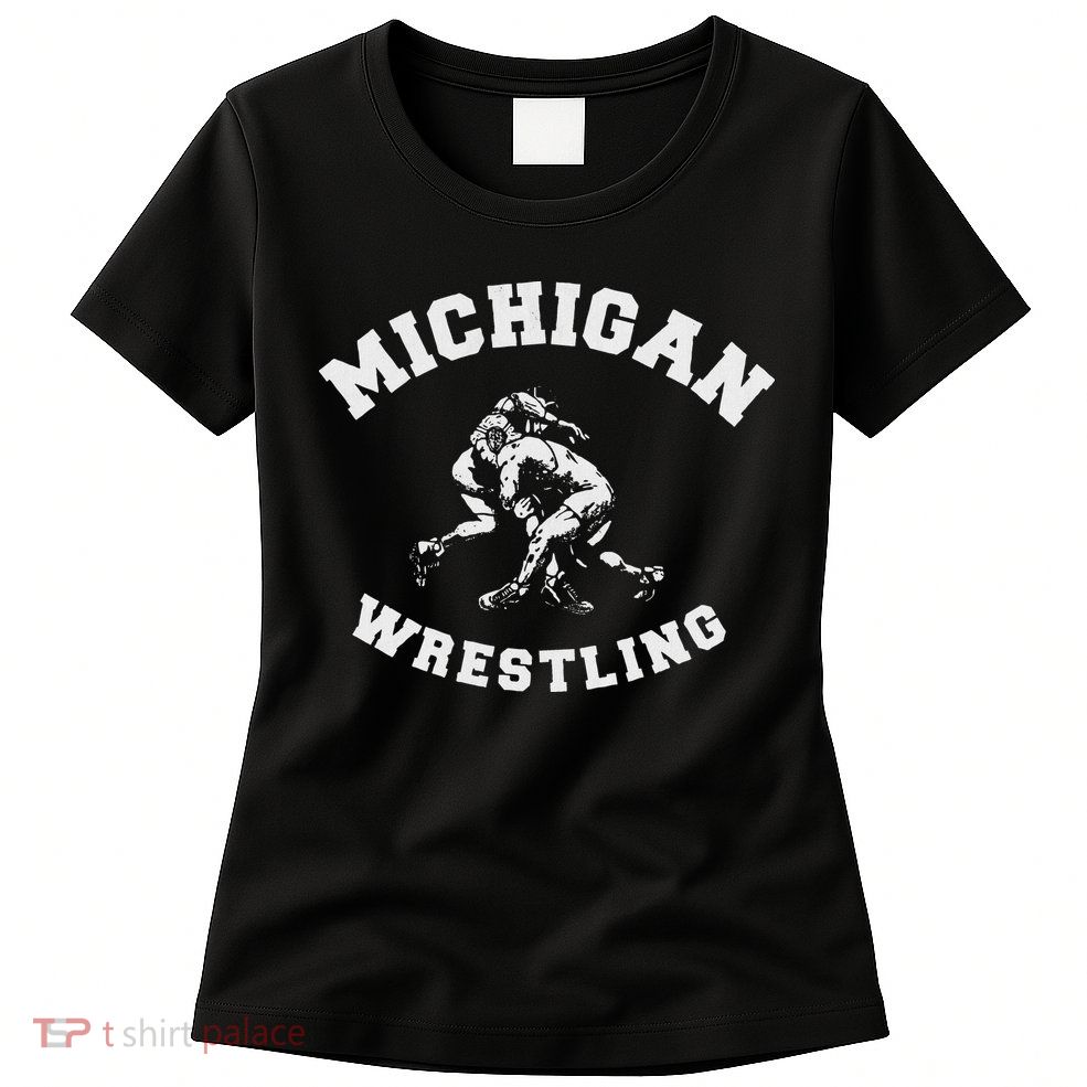 Michigan Wrestling 80s Distressed Retro Freestyle Wrestlers Womens T-Shirt