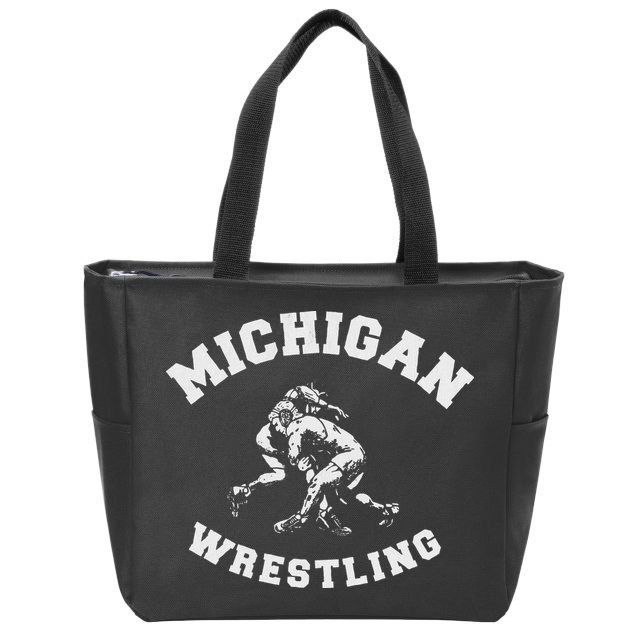 Michigan Wrestling 80s Distressed Retro Freestyle Wrestlers Zip Tote Bag