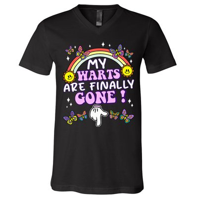 My Warts Are Finally Gone Funny Embarrassing Adult Humor V-Neck T-Shirt