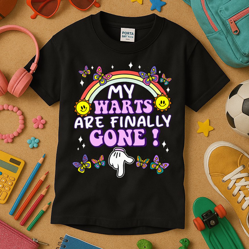 My Warts Are Finally Gone Funny Embarrassing Adult Humor Kids T-Shirt