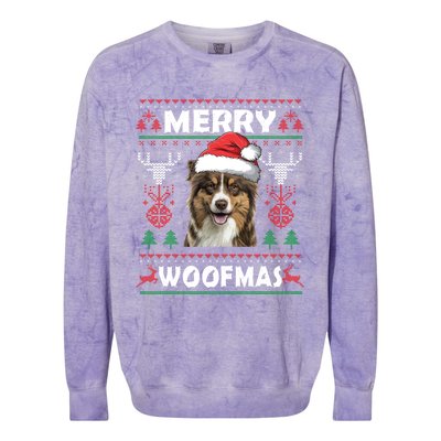 Merry Woofmas Australian Shepherd Christmas Dog Lover Gift Meaningful Gift Colorblast Crewneck Sweatshirt