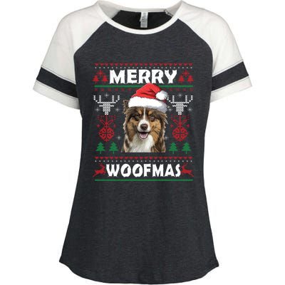 Merry Woofmas Australian Shepherd Christmas Dog Lover Gift Meaningful Gift Enza Ladies Jersey Colorblock Tee