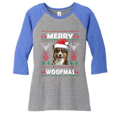 Merry Woofmas Australian Shepherd Christmas Dog Lover Gift Meaningful Gift Women's Tri-Blend 3/4-Sleeve Raglan Shirt