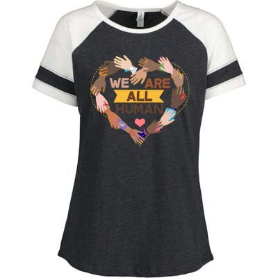 Multicultural We Are All Human Enza Ladies Jersey Colorblock Tee