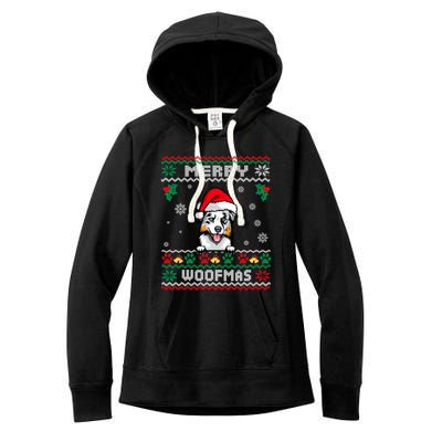 Merry Woofmas Australian Shepherd Dog Ugly Christmas Sweater Great Gift Women's Fleece Hoodie