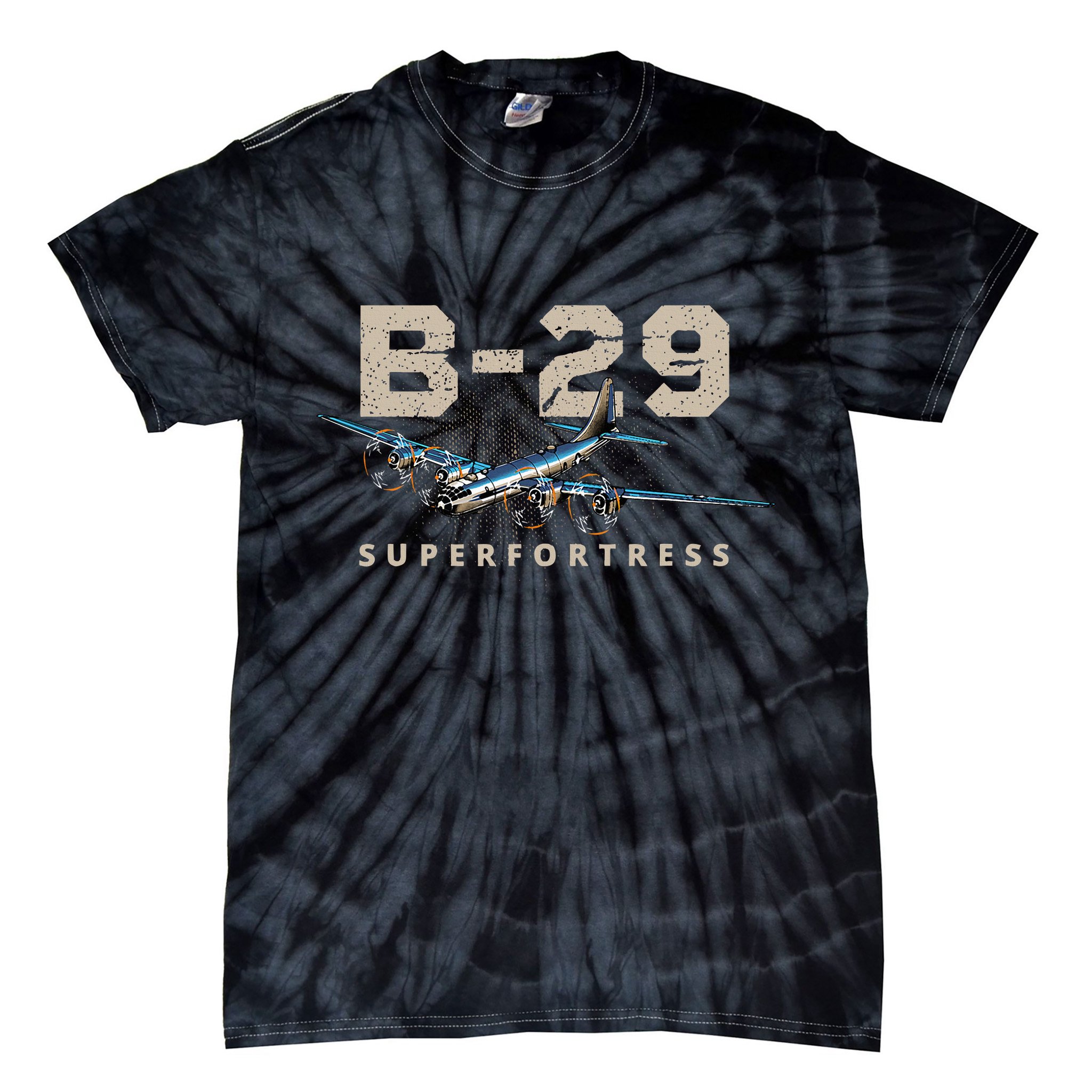Military Warbird Airplane B29 Superfortress Tie-Dye T-Shirt