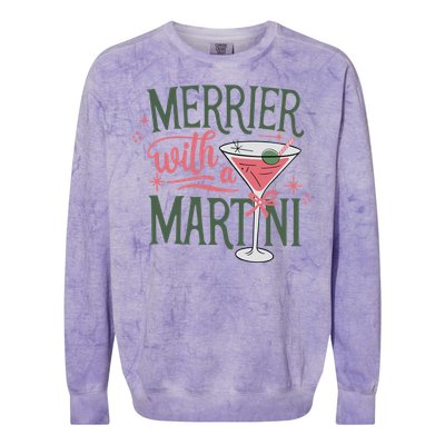 Merrier With A Martini Coquette Christmas Cocktail Martini Gift Colorblast Crewneck Sweatshirt