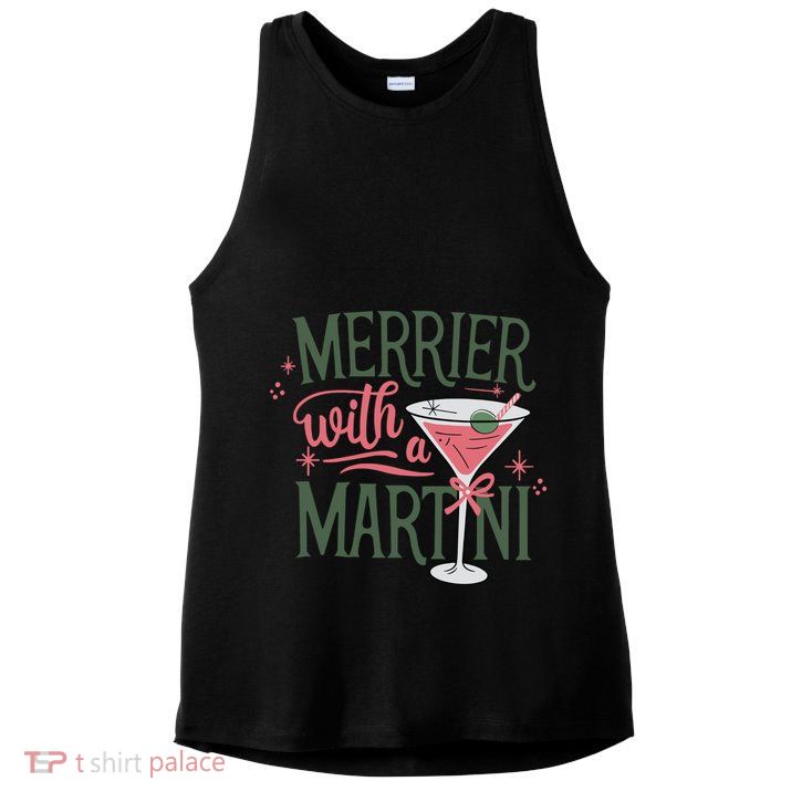 Merrier With A Martini Coquette Christmas Cocktail Martini Gift Ladies PosiCharge Tri-Blend Wicking Tank