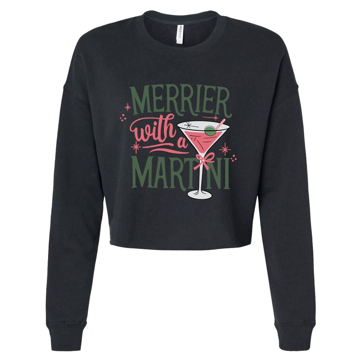 Merrier With A Martini Coquette Christmas Cocktail Martini Gift Cropped Pullover Crew