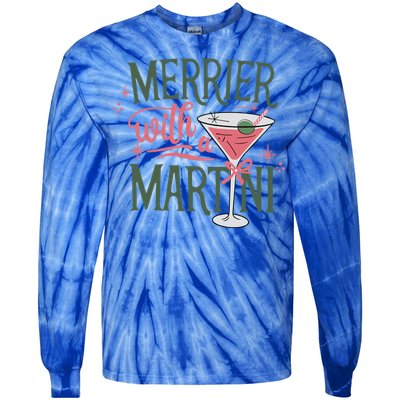 Merrier With A Martini Coquette Christmas Cocktail Martini Gift Tie-Dye Long Sleeve Shirt