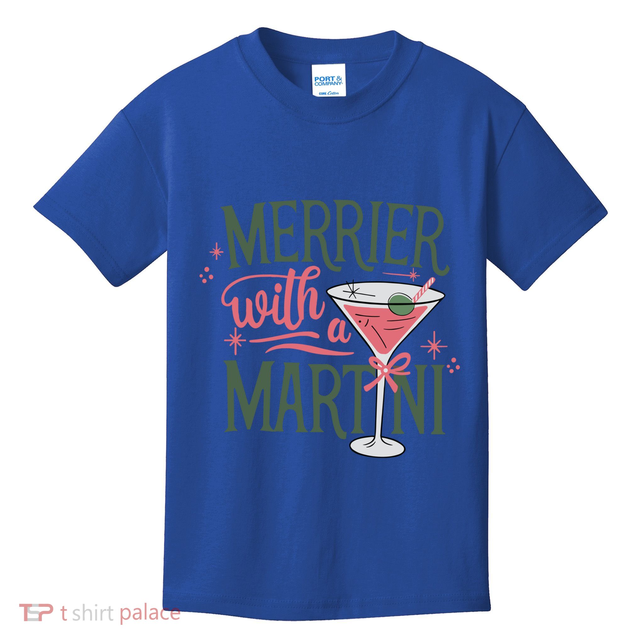 Merrier With A Martini Coquette Christmas Cocktail Martini Gift Kids T-Shirt