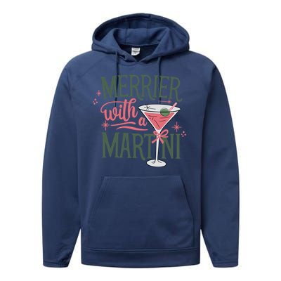 Merrier With A Martini Coquette Christmas Cocktail Martini Gift Performance Fleece Hoodie