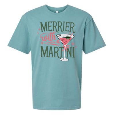 Merrier With A Martini Coquette Christmas Cocktail Martini Gift Sueded Cloud Jersey T-Shirt