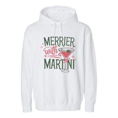 Merrier With A Martini Coquette Christmas Cocktail Martini Gift Garment-Dyed Fleece Hoodie