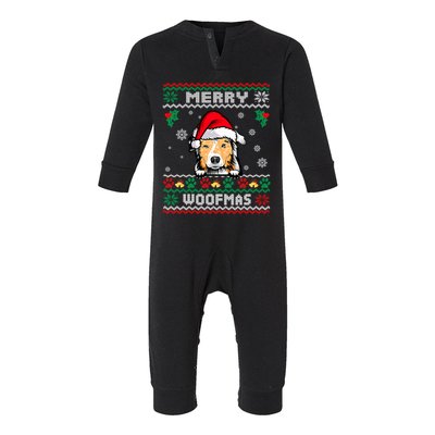 Merry Woofmas Australian Shepherd Dog Ugly Christmas Sweater Gift Infant Fleece One Piece