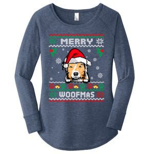 Merry Woofmas Australian Shepherd Dog Ugly Christmas Sweater Gift Women's Perfect Tri Tunic Long Sleeve Shirt