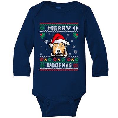 Merry Woofmas Australian Shepherd Dog Ugly Christmas Sweater Gift Baby Long Sleeve Bodysuit