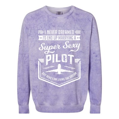 Married With A Super Sexy Pilot Aviator Wife Couple Funny Colorblast Crewneck Sweatshirt