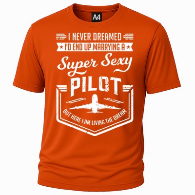 Married With A Super Sexy Pilot Aviator Wife Couple Funny Cooling Performance Crew T-Shirt