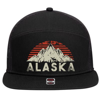 Mountain Wildlife Animal Alaskan Moose Retro Alaska 7 Panel Mesh Trucker Snapback Hat