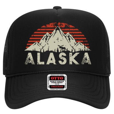 Mountain Wildlife Animal Alaskan Moose Retro Alaska High Crown Mesh Back Trucker Hat