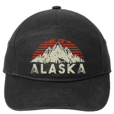 Mountain Wildlife Animal Alaskan Moose Retro Alaska 7-Panel Snapback Hat