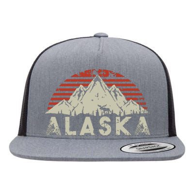 Mountain Wildlife Animal Alaskan Moose Retro Alaska Flat Bill Trucker Hat