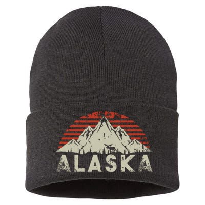 Mountain Wildlife Animal Alaskan Moose Retro Alaska Sustainable Knit Beanie