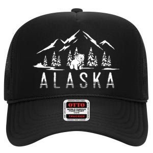 Mountain Wildlife Animal Alaskan Bear Nature Alaska High Crown Mesh Back Trucker Hat