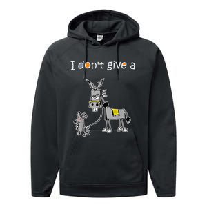 Mouse Walking a Donkey I Don't Give Rats Ass Performance Fleece Hoodie