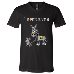 Mouse Walking a Donkey I Don't Give Rats Ass V-Neck T-Shirt