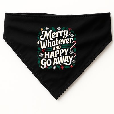 Merry Whatever And Happy Go Away Christmas Funny Quote USA-Made Doggie Bandana
