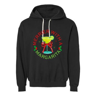 Merrier With A Margarita Christmas Drinking Margarita Lover Garment-Dyed Fleece Hoodie