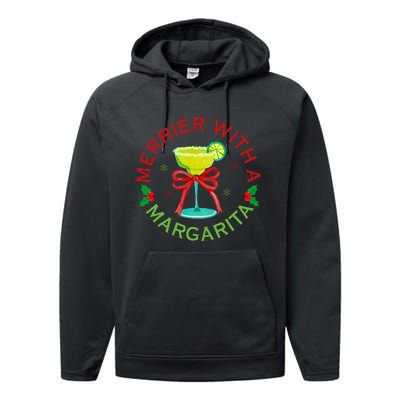 Merrier With A Margarita Christmas Drinking Margarita Lover Performance Fleece Hoodie