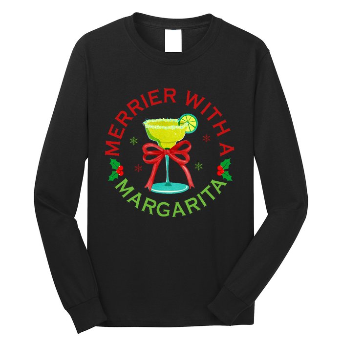 Merrier With A Margarita Christmas Drinking Margarita Lover Long Sleeve Shirt