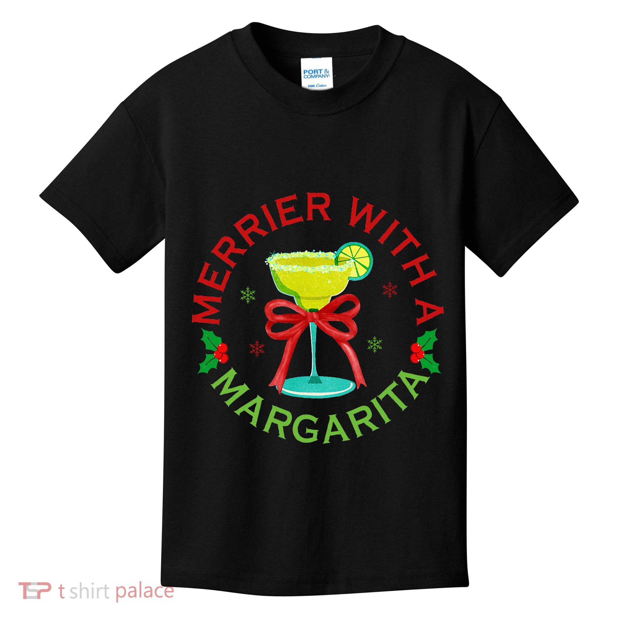 Merrier With A Margarita Christmas Drinking Margarita Lover Kids T-Shirt