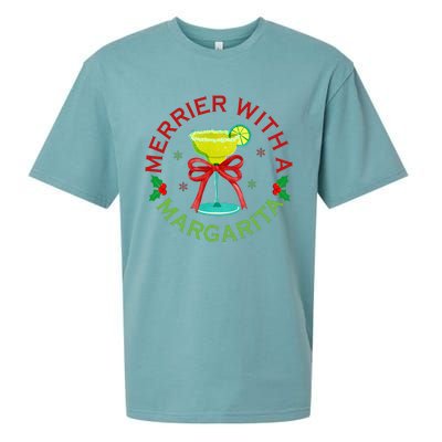 Merrier With A Margarita Christmas Drinking Margarita Lover Sueded Cloud Jersey T-Shirt