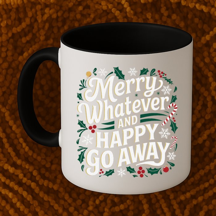 Merry Whatever And Happy Go Away Christmas Funny Quote Mug