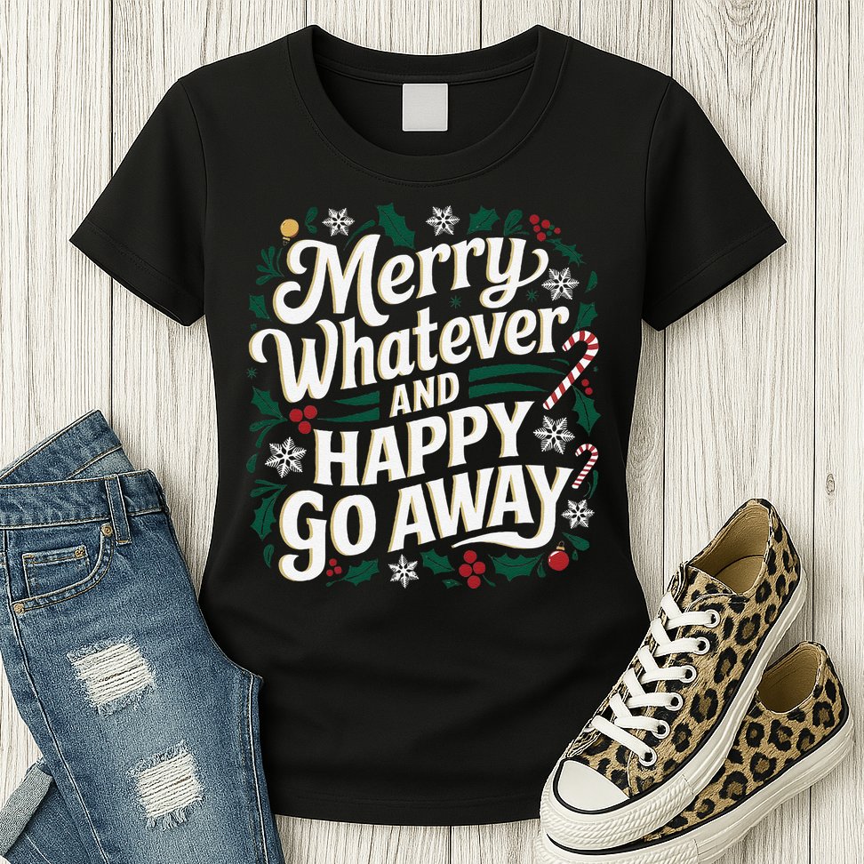 Merry Whatever And Happy Go Away Christmas Funny Quote Womens T-Shirt