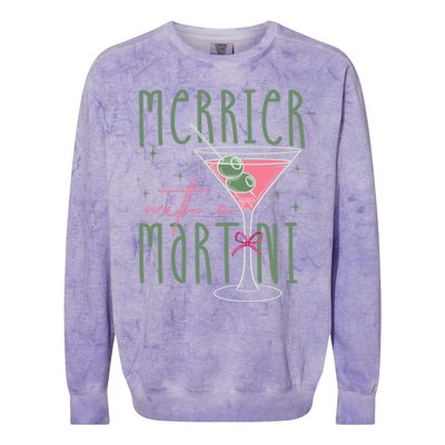 Merrier With A Martini Martini Cocktail Glasses Xmas Pajamas Gift Colorblast Crewneck Sweatshirt