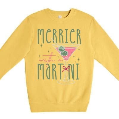 Merrier With A Martini Martini Cocktail Glasses Xmas Pajamas Gift Premium Crewneck Sweatshirt