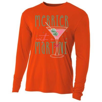 Merrier With A Martini Martini Cocktail Glasses Xmas Pajamas Gift Cooling Performance Long Sleeve Crew